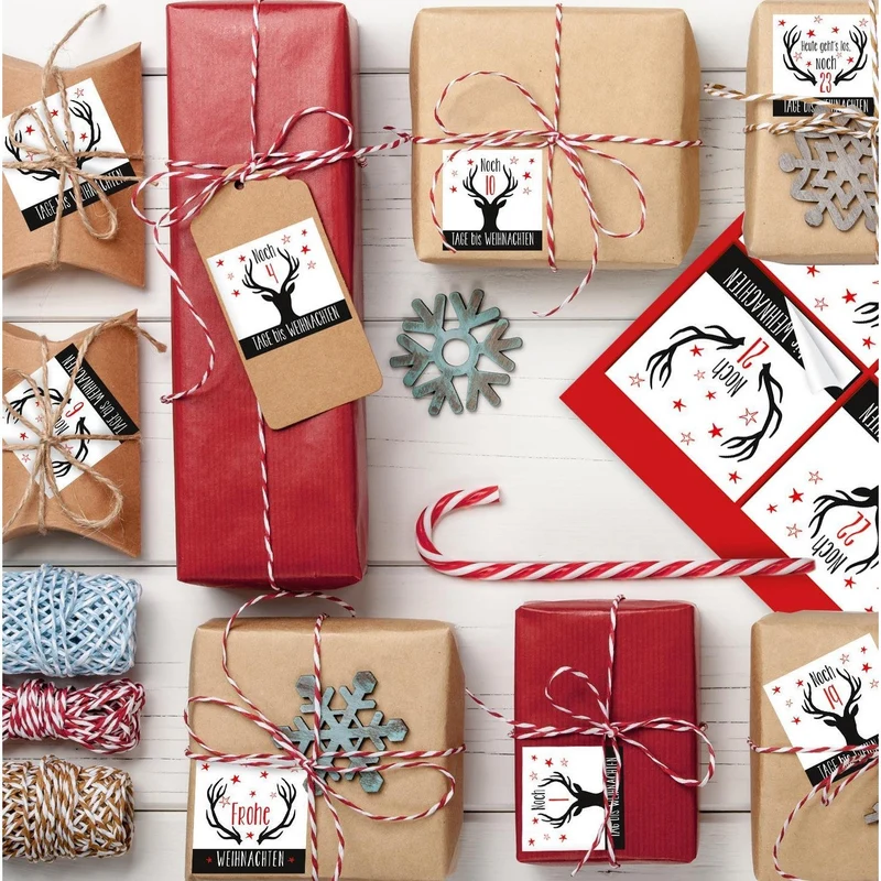 24 Zahlenaufkleber DIY Adventskalender 6 cm schwarz weiß Hirschen