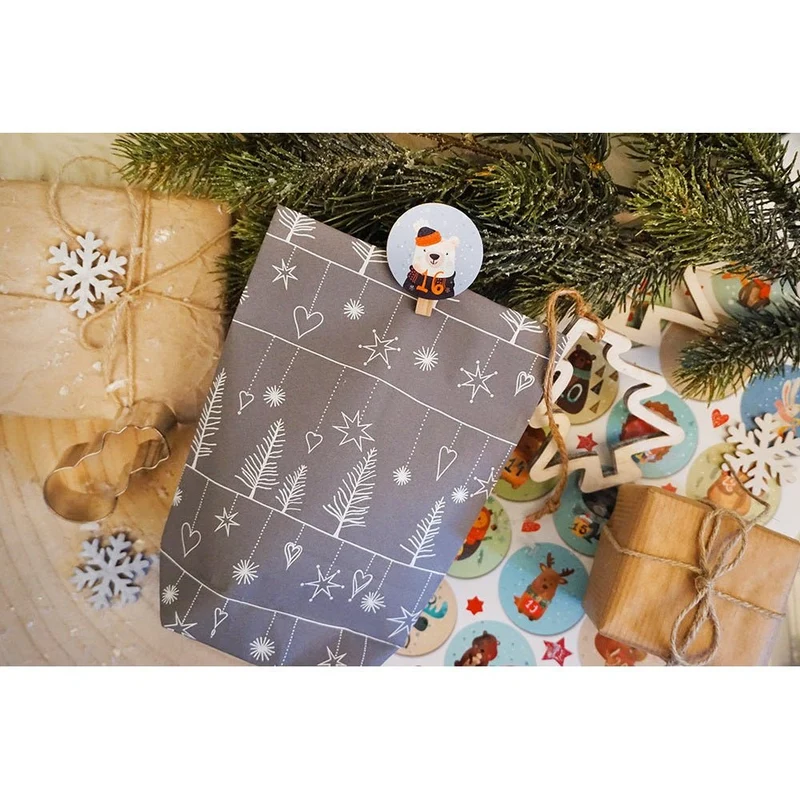 24 Zahlenaufkleber für DIY Adventskalender 4 cm bunte Tiere