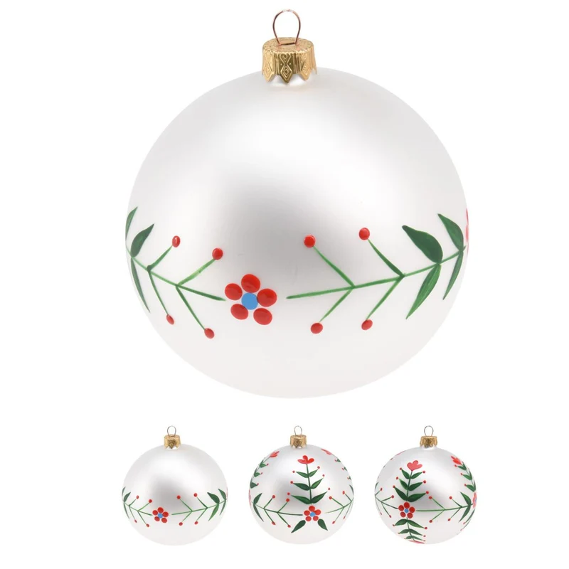 White Floral Christmas Bauble | Flower Christmas Tree Hanging Ornament - 8cm