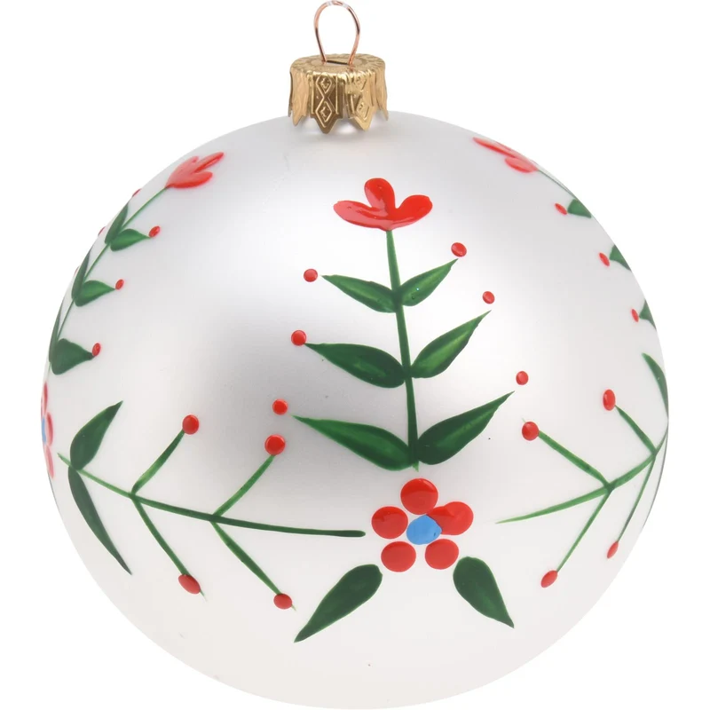 White Floral Christmas Bauble | Flower Christmas Tree Hanging Ornament - 8cm