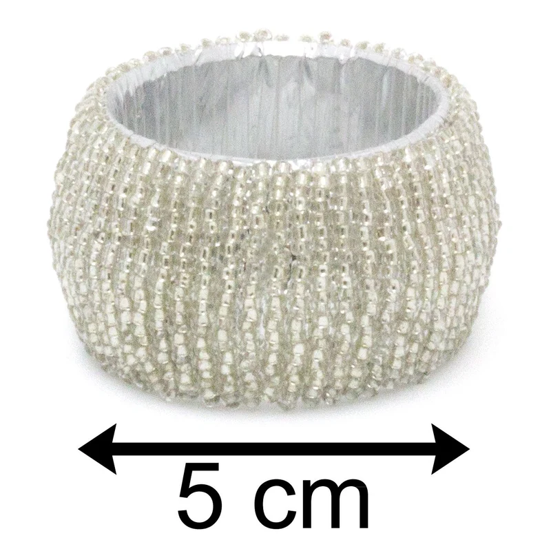 Set Of 4 Silver Glass Napkin Holder | Chic Beaded Napkin Rings | Ring Holder Dinner Table Set