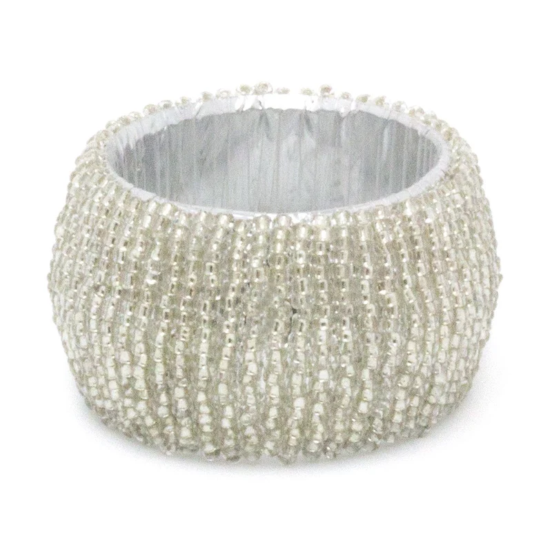 Set Of 4 Silver Glass Napkin Holder | Chic Beaded Napkin Rings | Ring Holder Dinner Table Set