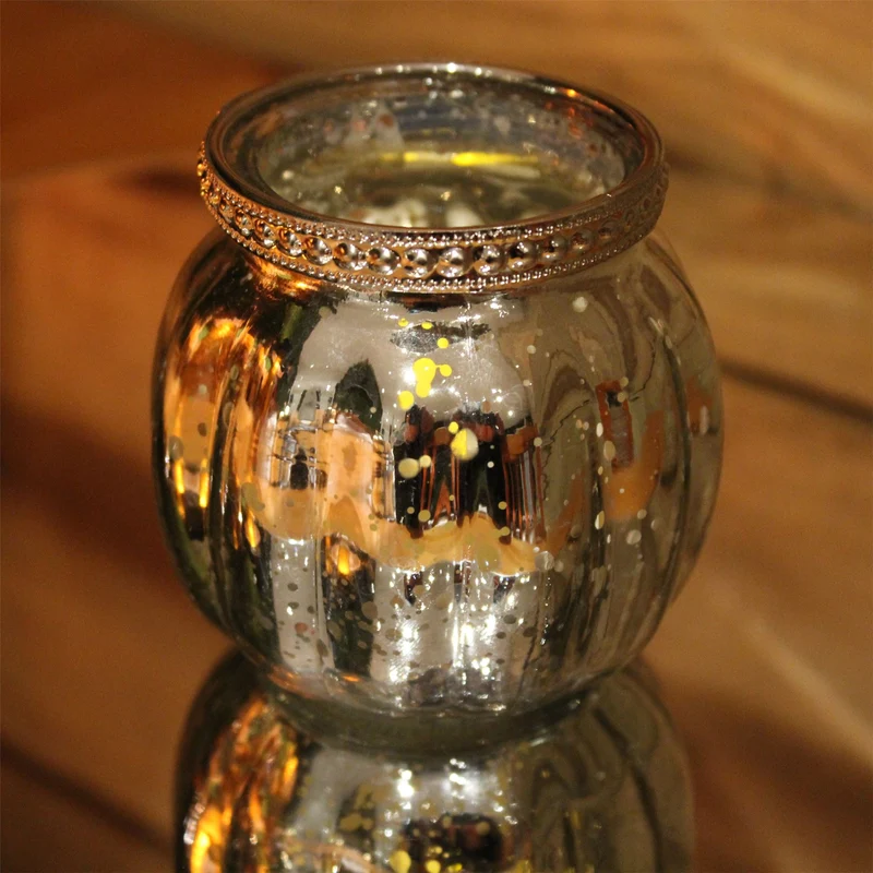 Antique Silver Ribbed Candle Pot Tealight Holder 8cm x 7cm