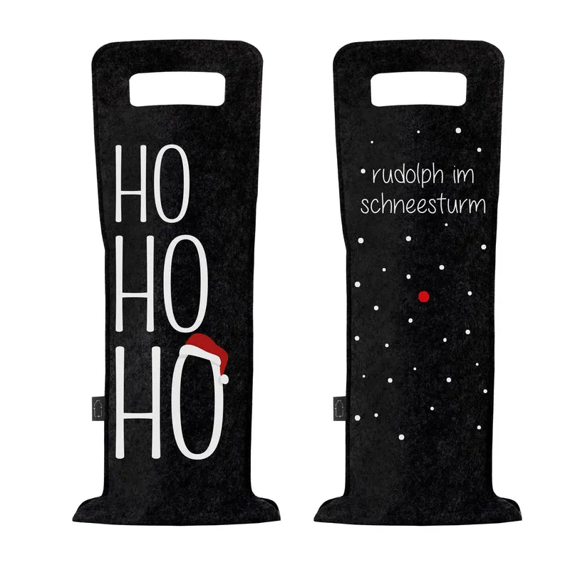 Geschenkverpackung für Wein 2er Set Flaschentasche Geschenktasche für Weinflaschen aus Filz Geschenktüte Weihnachten Hohoho / Rudolph - schwarz