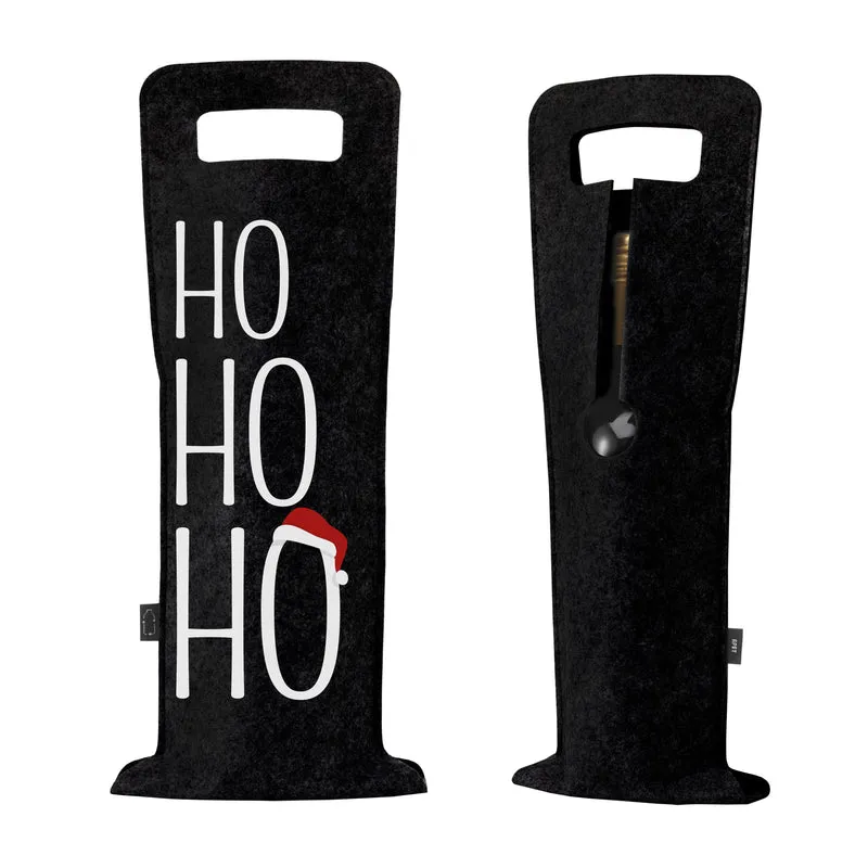 Geschenkverpackung für Wein 2er Set Flaschentasche Geschenktasche für Weinflaschen aus Filz Geschenktüte Weihnachten Hohoho / Rudolph - schwarz