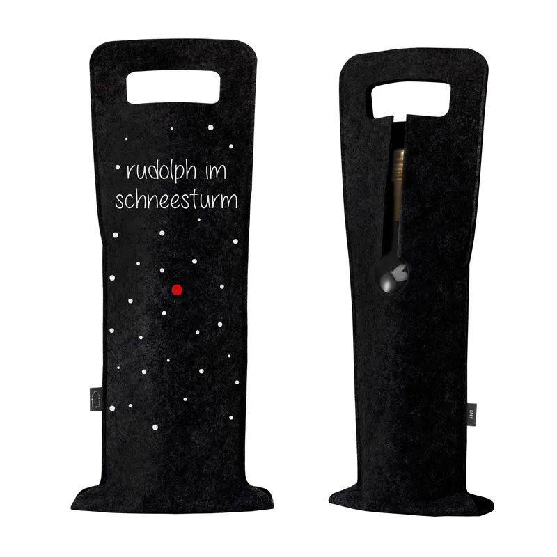 Geschenkverpackung für Wein 2er Set Flaschentasche Geschenktasche für Weinflaschen aus Filz Geschenktüte Weihnachten Hohoho / Rudolph - schwarz