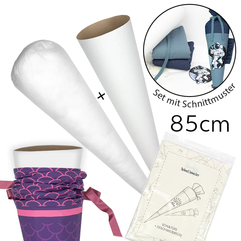 Set Rohling + Kissen für Schultüte inkl. Schnittmuster DIY Bastelset Nähset 85 cm