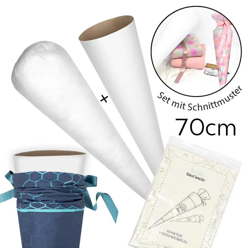 Set Rohling + Kissen für Schultüte inkl. Schnittmuster DIY Bastelset Nähset 70 cm