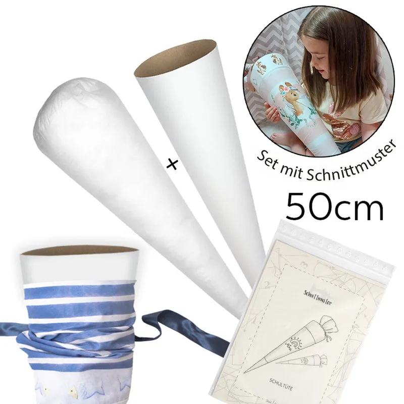 Set Rohling + Kissen für Schultüte inkl. Schnittmuster DIY Bastelset Nähset 50 cm