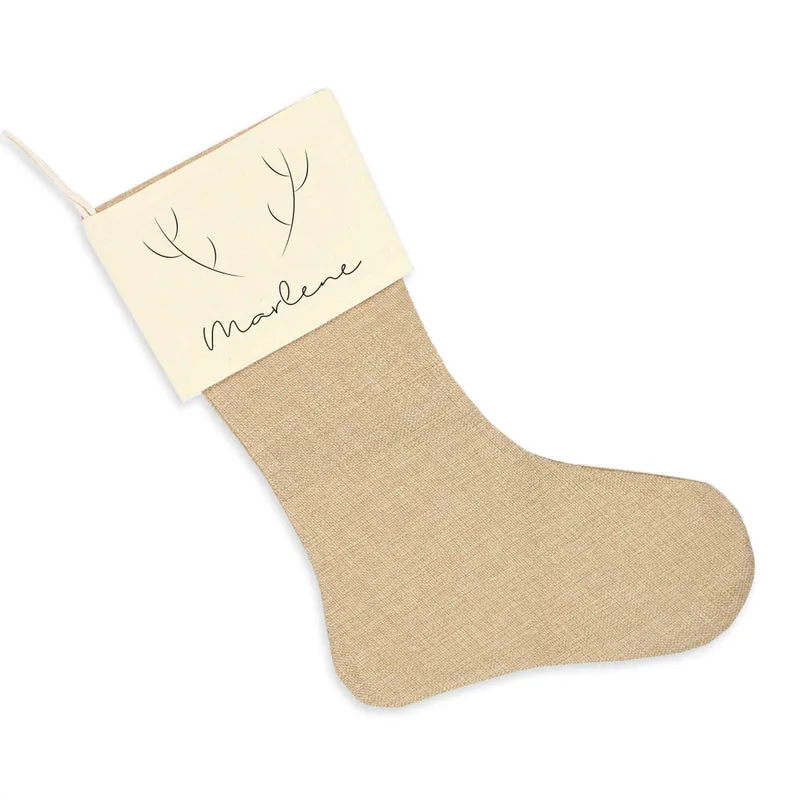 Nikolausstrumpf zum Befüllen Weihnachtssocke aus Jute personalisiert mit Name - Dezent
