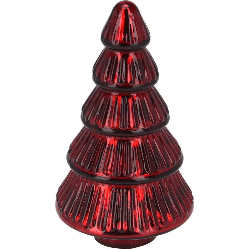 Red Glass Christmas Tree | Freestanding Mottled Gold Tree Ornament - 20cm