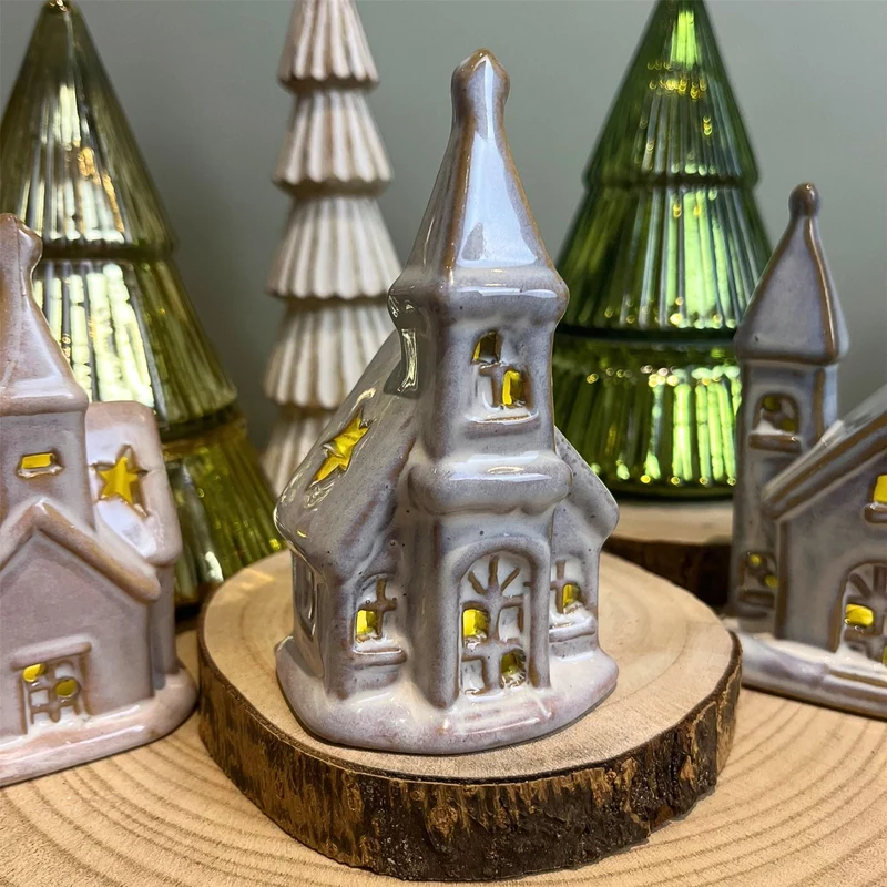 Ceramic LED Church | Light-Up Christmas Chapel Ornament Festive Decoration 12cm