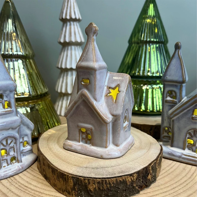 Ceramic LED Church | Light-Up Christmas Chapel Ornament Festive Decoration 12cm