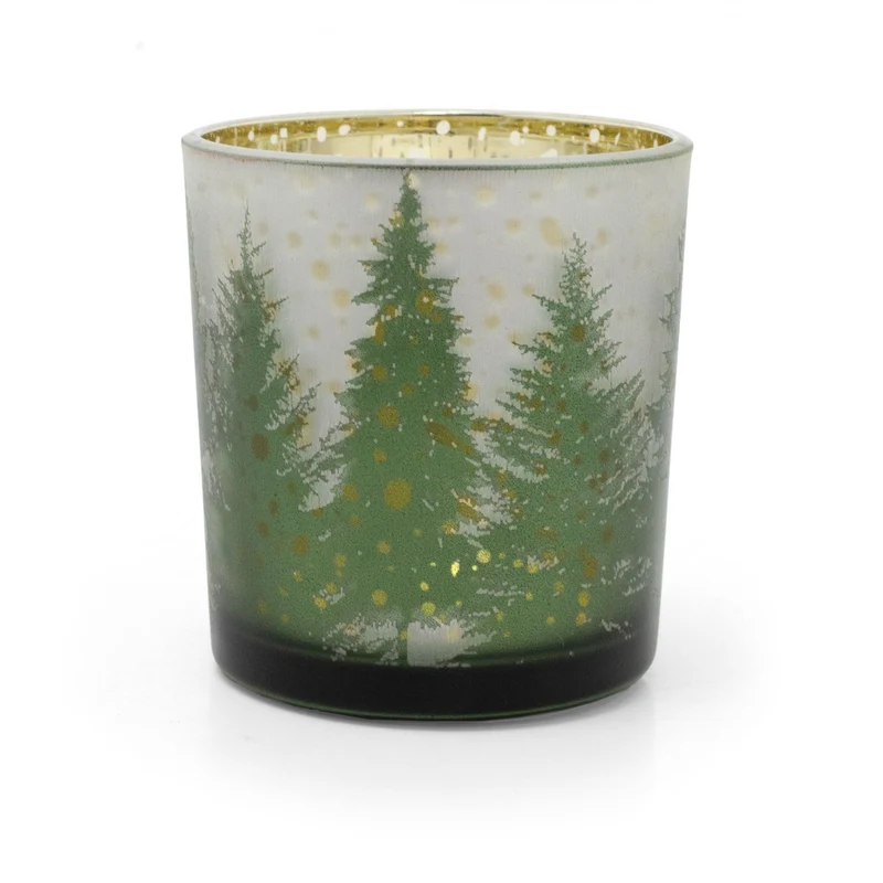 Christmas Forest Tealight Holder | Frosted Glass Xmas Candle Holder - 8cm