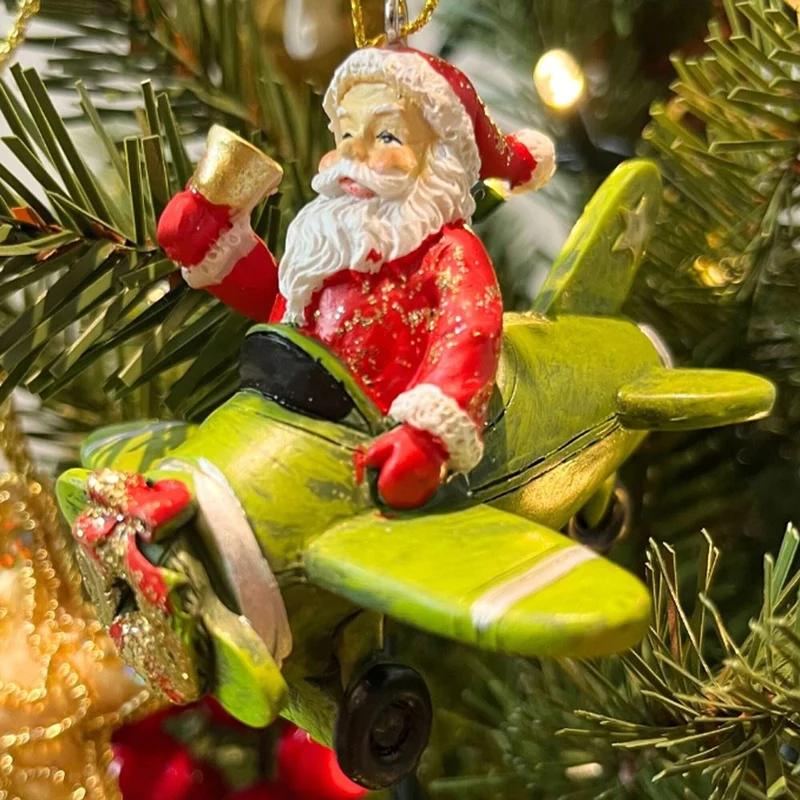Santa in Plane Christmas Bauble | Santa Claus Resin Christmas Tree Ornament 9cm