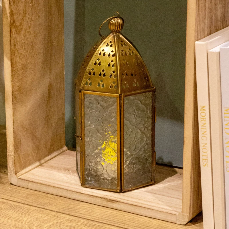 Gold Metal Kasbah Candle Lantern | Moroccan Style Lantern Tealight Holder - 21cm