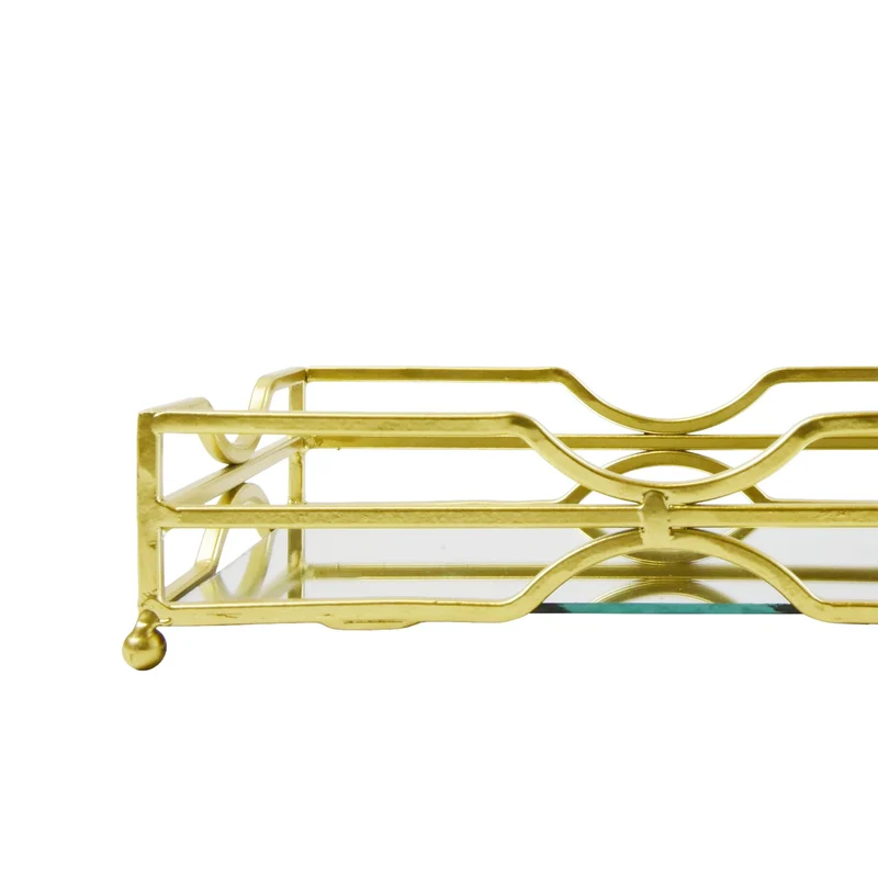 Gold Metal Mirrored Vanity Tray For Perfume And Candles | Glass Mirror Tray 24cm