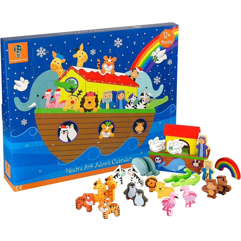 Children's Wooden Noah's Ark Christmas Advent Calendar | Wood Advent Calendar Advent Calendar For Kids | Noah's Ark Playset Advent Calendar