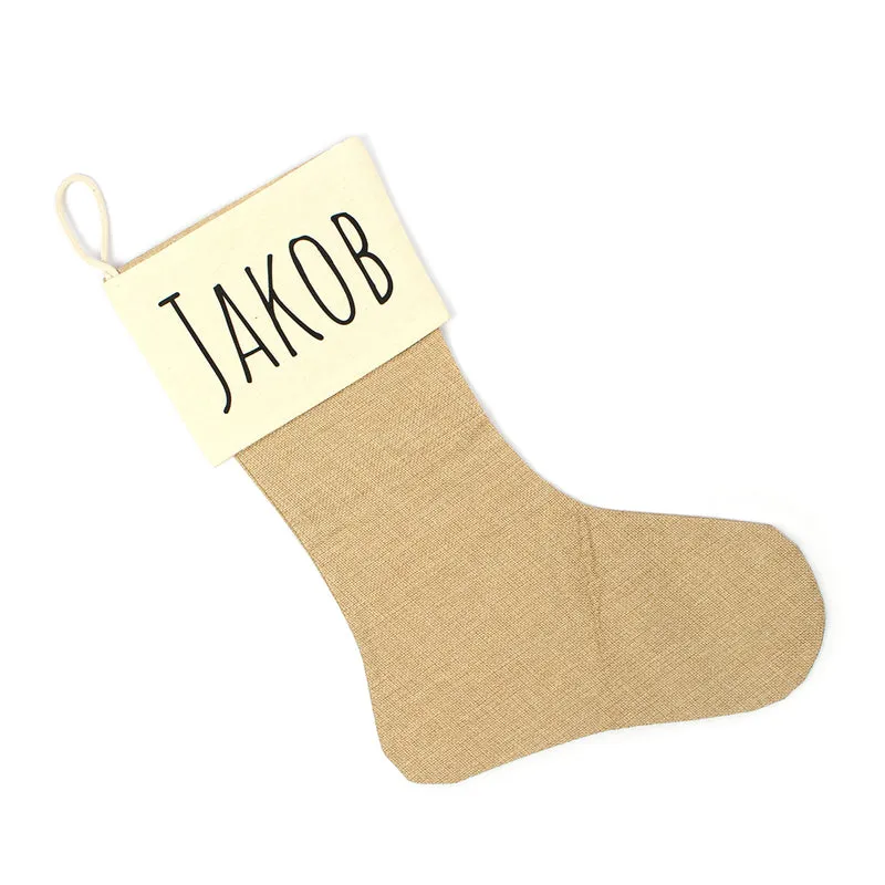 Nikolausstrumpf zum Befüllen Weihnachtssocke aus Jute personalisiert mit Name - Modern
