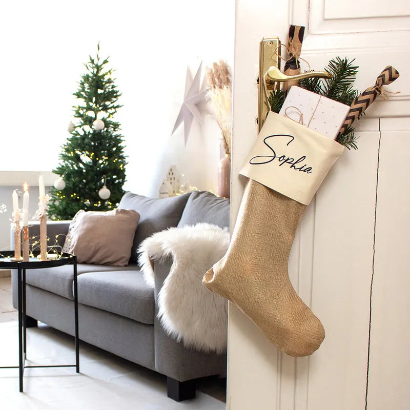 Nikolausstrumpf zum Befüllen Weihnachtssocke aus Jute personalisiert mit Name - Elegant