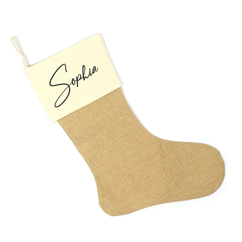 Nikolausstrumpf zum Befüllen Weihnachtssocke aus Jute personalisiert mit Name - Elegant