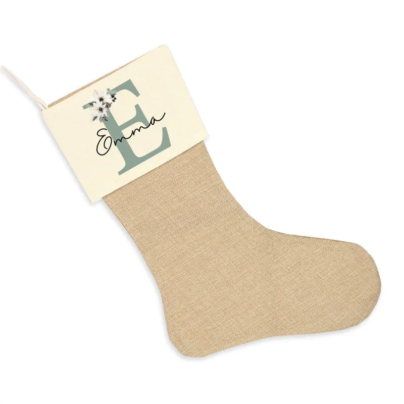 Nikolausstrumpf zum Befüllen Weihnachtssocke aus Jute personalisiert mit Name - Winterbuchstaben Initialen