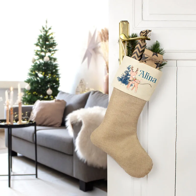 Nikolausstrumpf zum Befüllen Weihnachtssocke aus Jute personalisiert mit Name - We love Xmas
