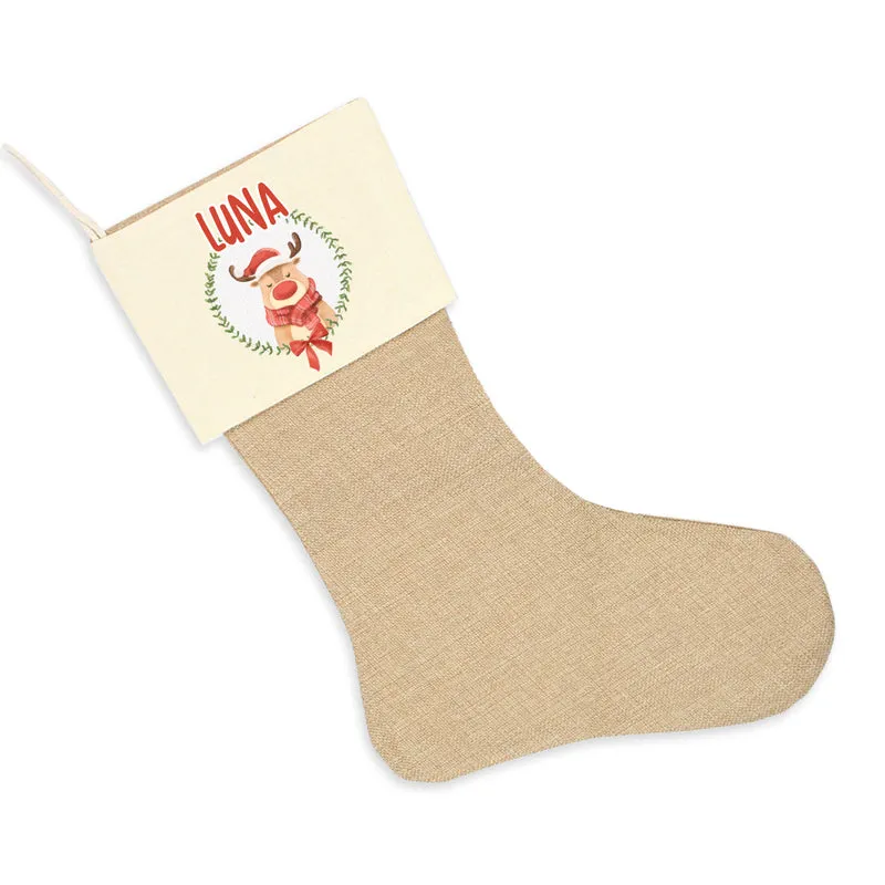 Nikolausstrumpf zum Befüllen Weihnachtssocke aus Jute personalisiert mit Name - Weihnachtszeit - Rentier