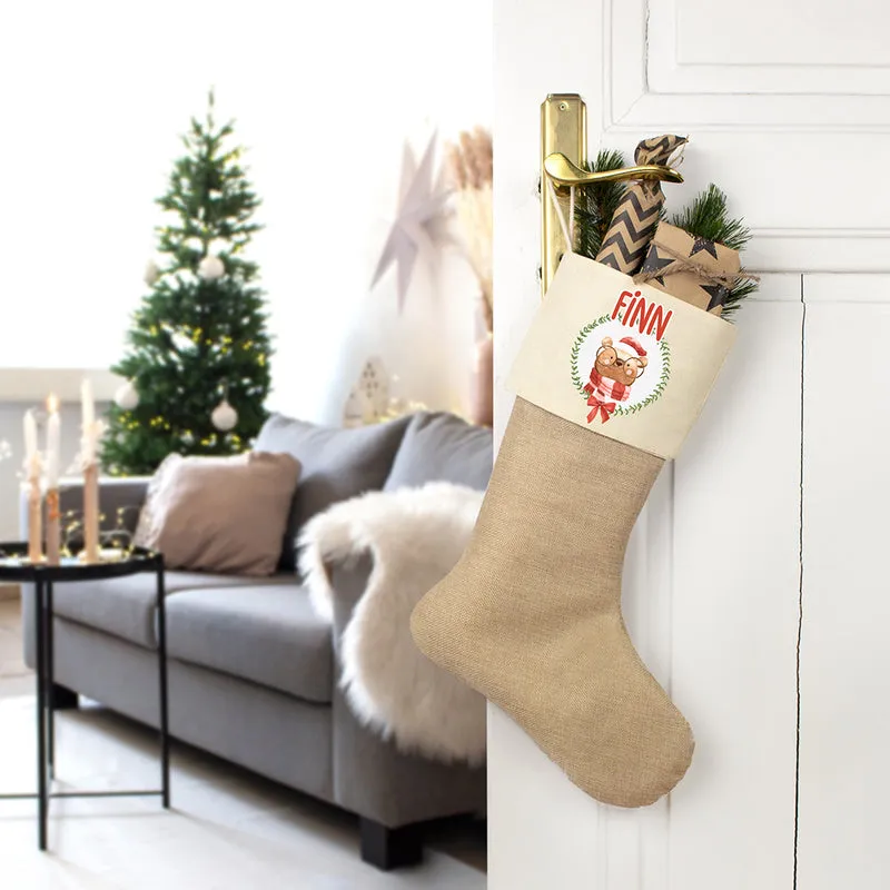 Nikolausstrumpf zum Befüllen Weihnachtssocke aus Jute personalisiert mit Name - Weihnachtszeit - Bär