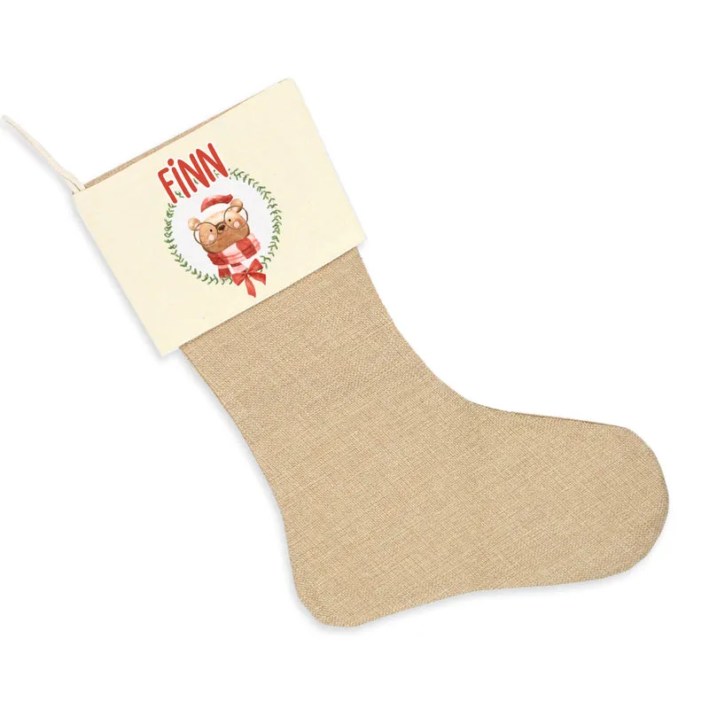 Nikolausstrumpf zum Befüllen Weihnachtssocke aus Jute personalisiert mit Name - Weihnachtszeit - Bär