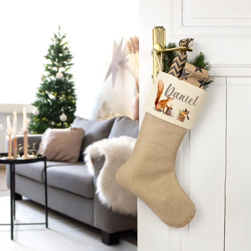 Nikolausstrumpf zum Befüllen Weihnachtssocke aus Jute personalisiert mit Name - Tierische Weihnachten