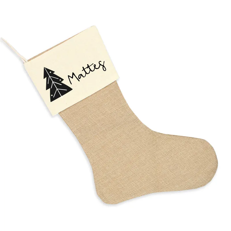Nikolausstrumpf zum Befüllen Weihnachtssocke aus Jute personalisiert mit Name - Tannenbaum
