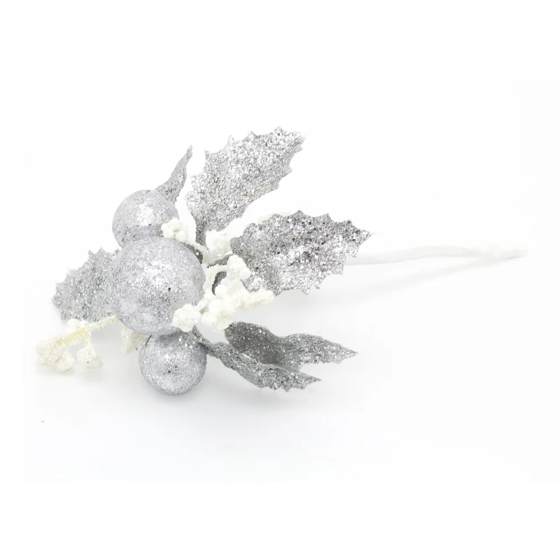Silver Chic Glitter Christmas Spray Pick | Artificial Holly Christmas Decoration | Xmas Floral Spray - Design Varies One Supplied
