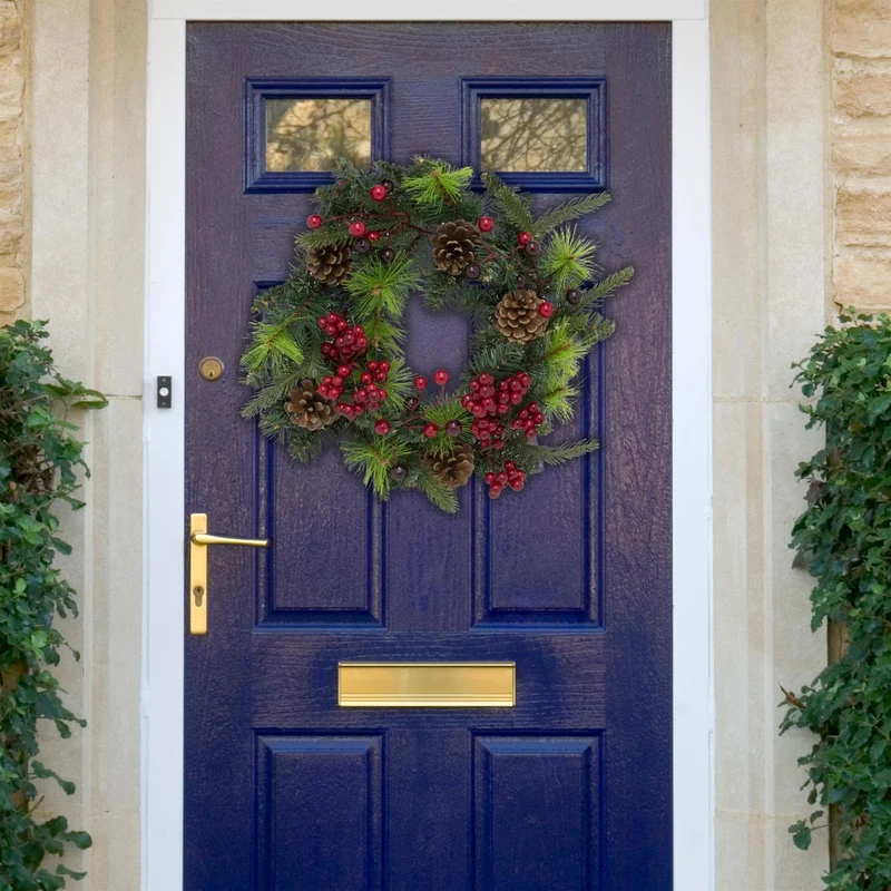 30cm Traditional Christmas Wreath Pine Cone And Berry Decoration | Christmas Door Wreath Xmas Wreath | Christmas Decorations