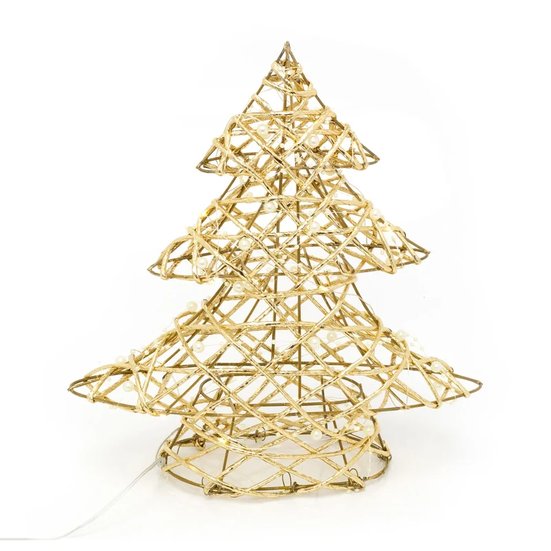 Mini Gold And Pearl Artificial Christmas Tree Light | Xmas Tree Decoration With 20 LED Lights Battery Operated | Christmas Tree Lamp - 30cm