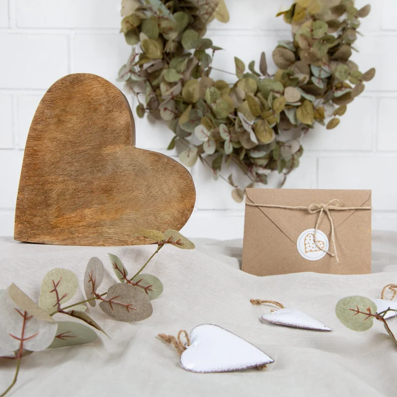 Großes Herz aus Holz 20 cm zum Hinlegen & Hinstellen - Herzdeko aus Mangoholz - Geschenk