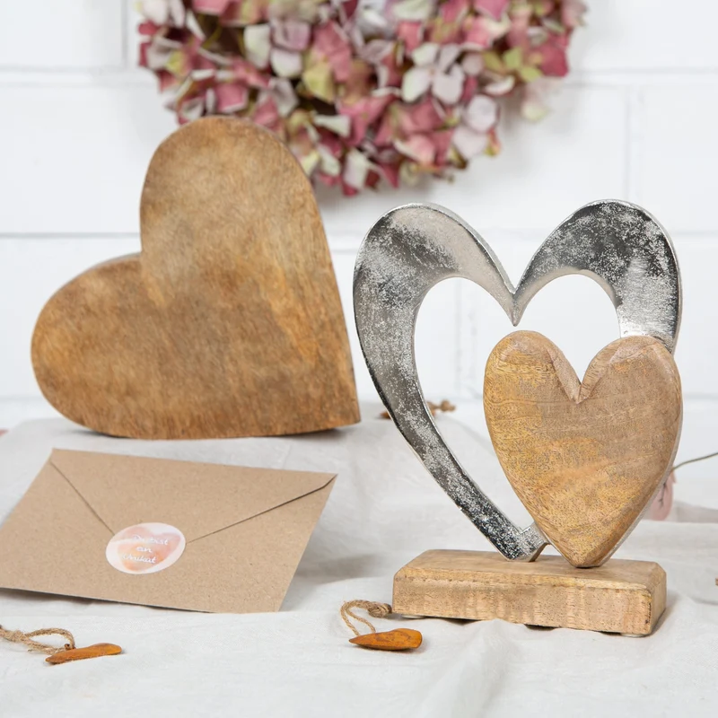 Großes Herz aus Holz 20 cm zum Hinlegen & Hinstellen - Herzdeko aus Mangoholz - Geschenk