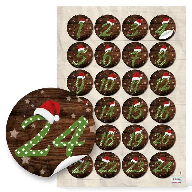 Adventskalenderzahlen Aufkleber Set 5 x 24 Zahlenaufkleber