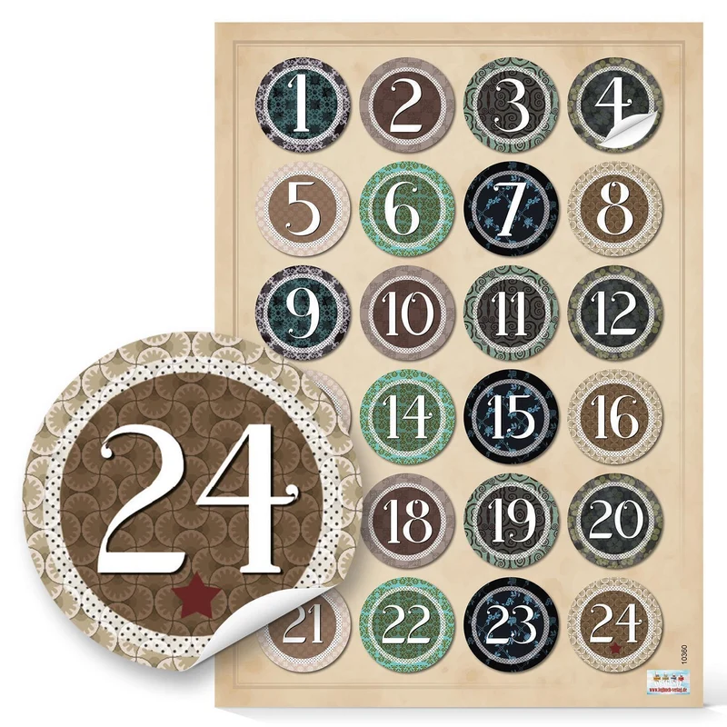 Adventskalenderzahlen Aufkleber Set 5 x 24 Zahlenaufkleber