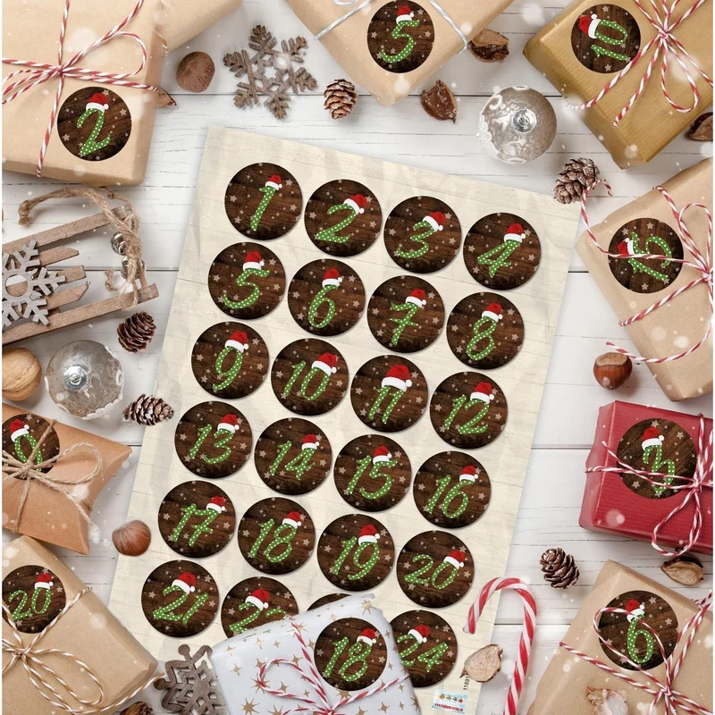 Adventskalenderzahlen Aufkleber Set 5 x 24 Zahlenaufkleber