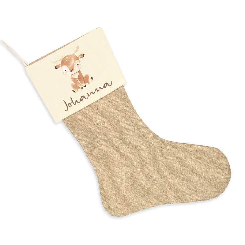 Nikolausstrumpf zum Befüllen Weihnachtssocke aus Jute personalisiert mit Name - Cute Reindeer