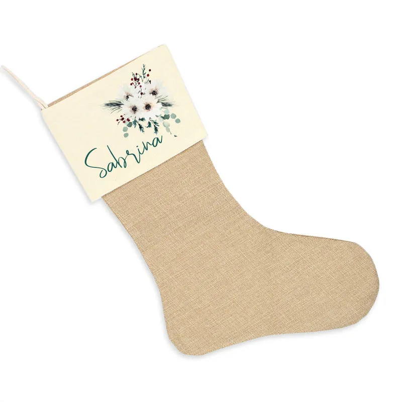 Nikolausstrumpf zum Befüllen Weihnachtssocke aus Jute personalisiert mit Name - Christmas Flowers