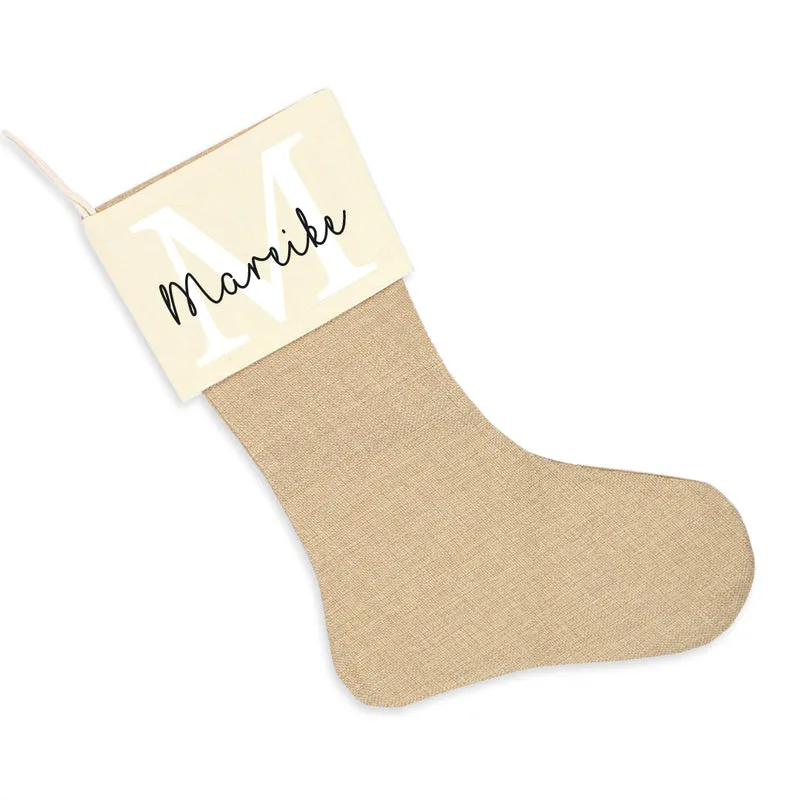 Nikolausstrumpf zum Befüllen Weihnachtssocke aus Jute personalisiert mit Name - Buchstaben Initialen