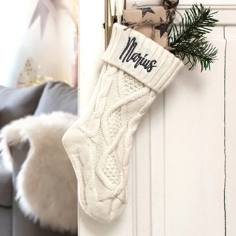 Nikolausstrumpf zum Befüllen Weihnachtssocke aus Strick personalisiert mit Name bestickt - schwarz