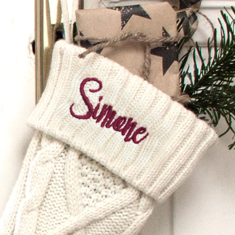 Nikolausstrumpf zum Befüllen Weihnachtssocke aus Strick personalisiert mit Name bestickt - rot