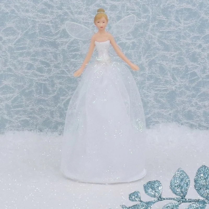 White Angel Christmas Tree Topper | Iridescent Fairy Angel Tree Ornament - 19cm