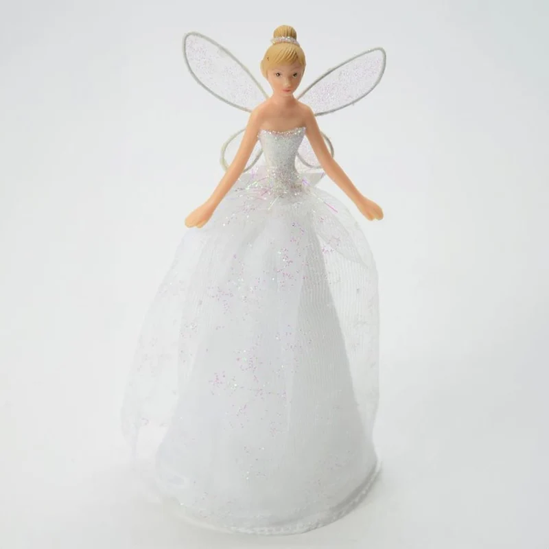 White Angel Christmas Tree Topper | Iridescent Fairy Angel Tree Ornament - 19cm