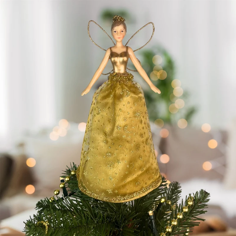 Gold Celestial Fairy Christmas Tree Topper | Fairy Angel Tree Ornament - 19cm