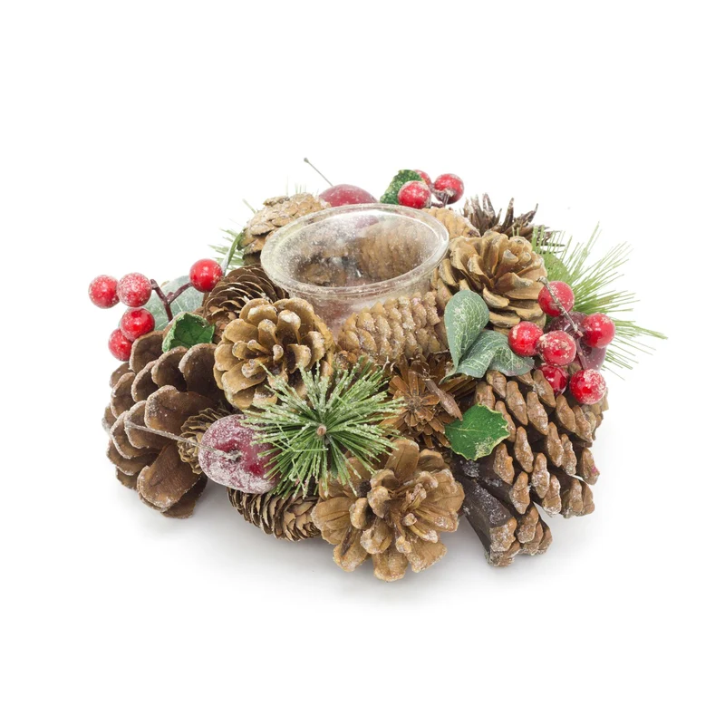 19cm Traditional Christmas Tealight Candle Holder | Christmas Wreath Tea Light Holder | Christmas Candle Centerpiece