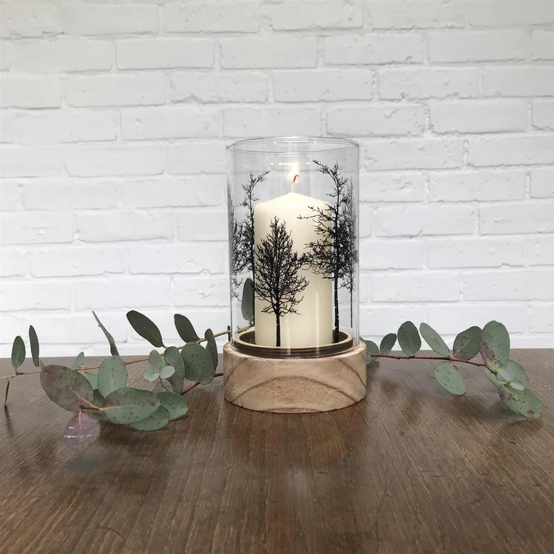 Beautiful Tree Glass Wood Candle Tealight Holder